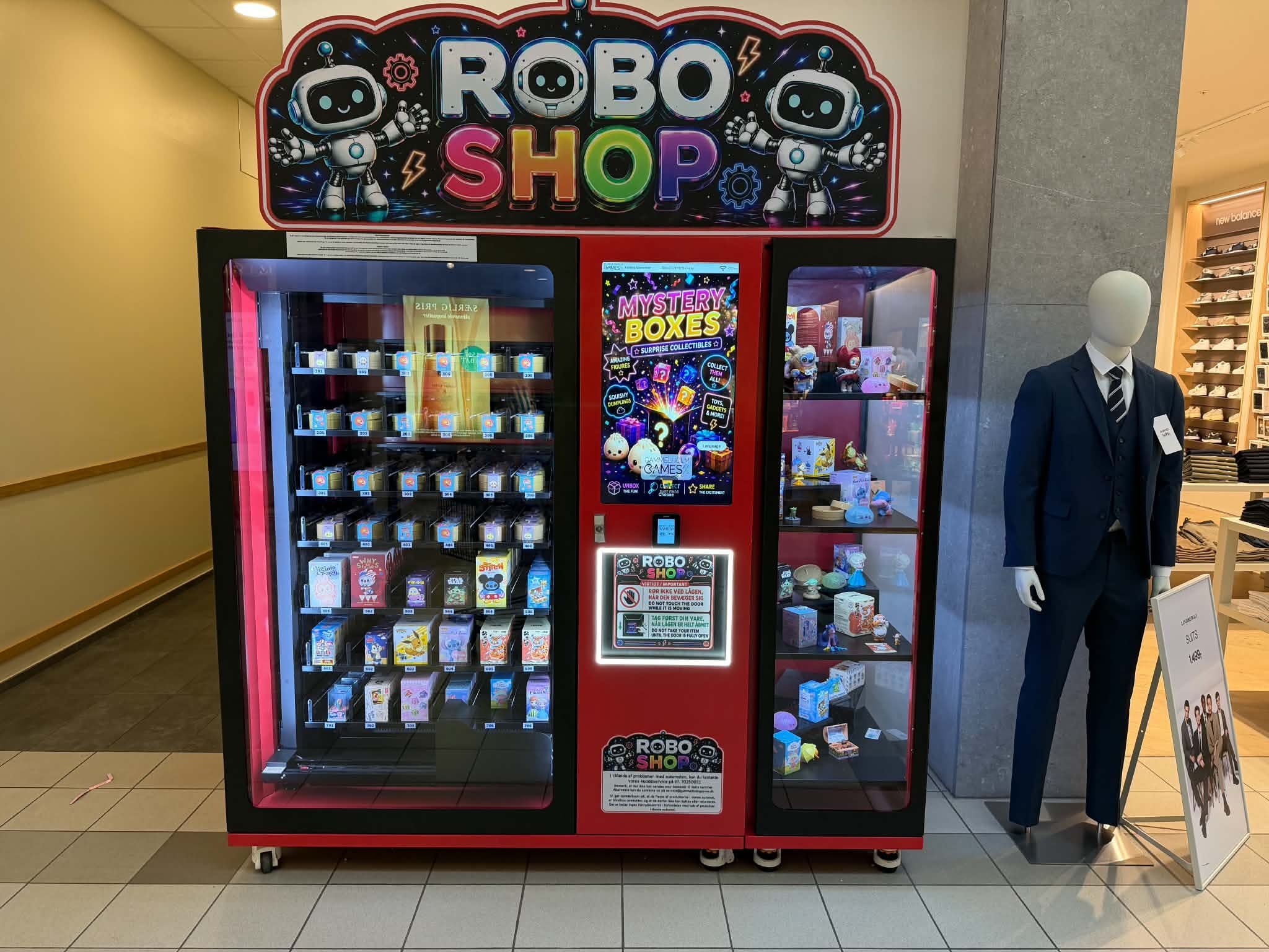 RoboShop mystery box-automat opstillet i et indkøbscenter